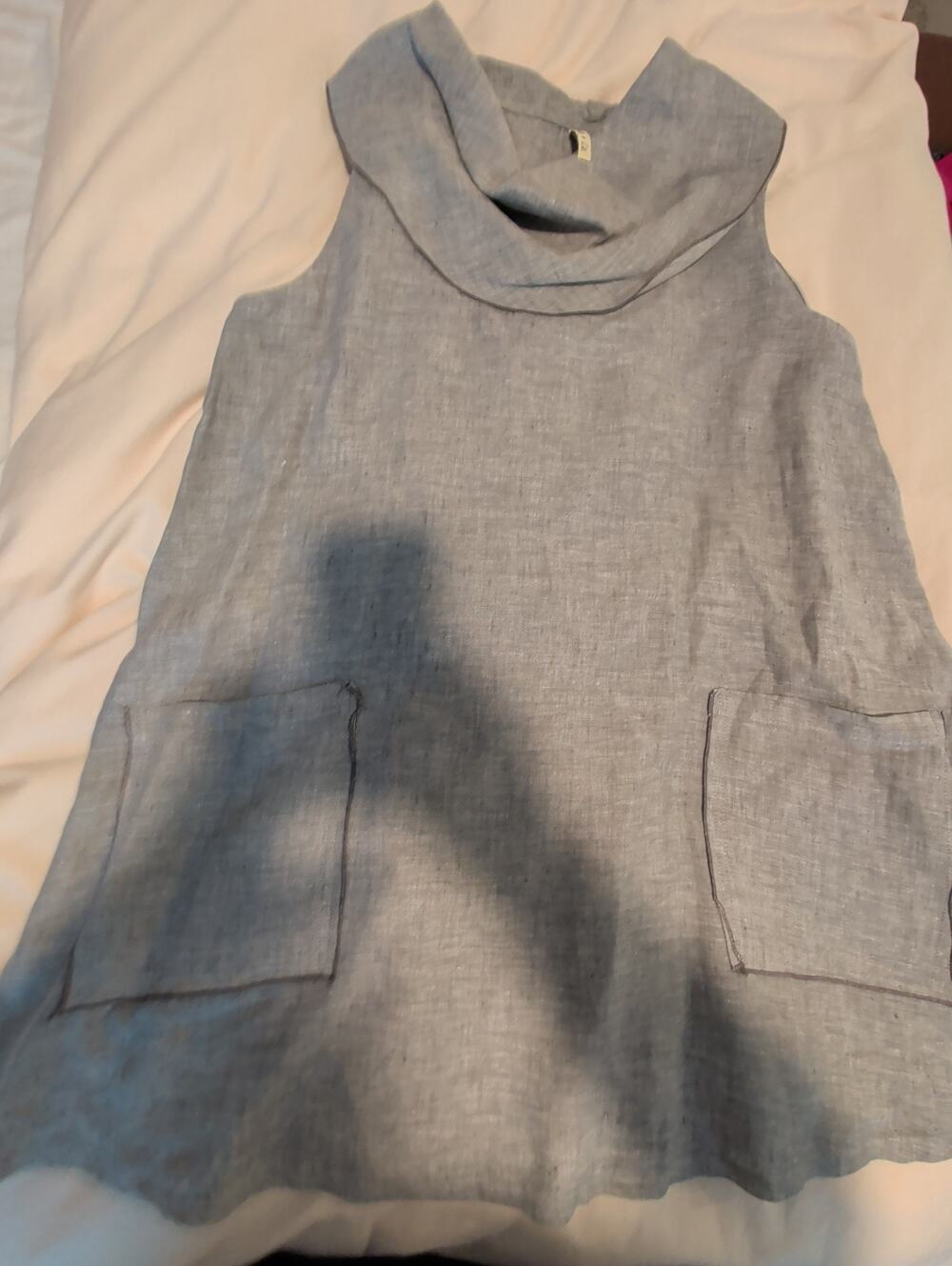 Camille & Co Grey 100% Linen Cowl Neck Tunic Blouse Top Boho Lagenlook